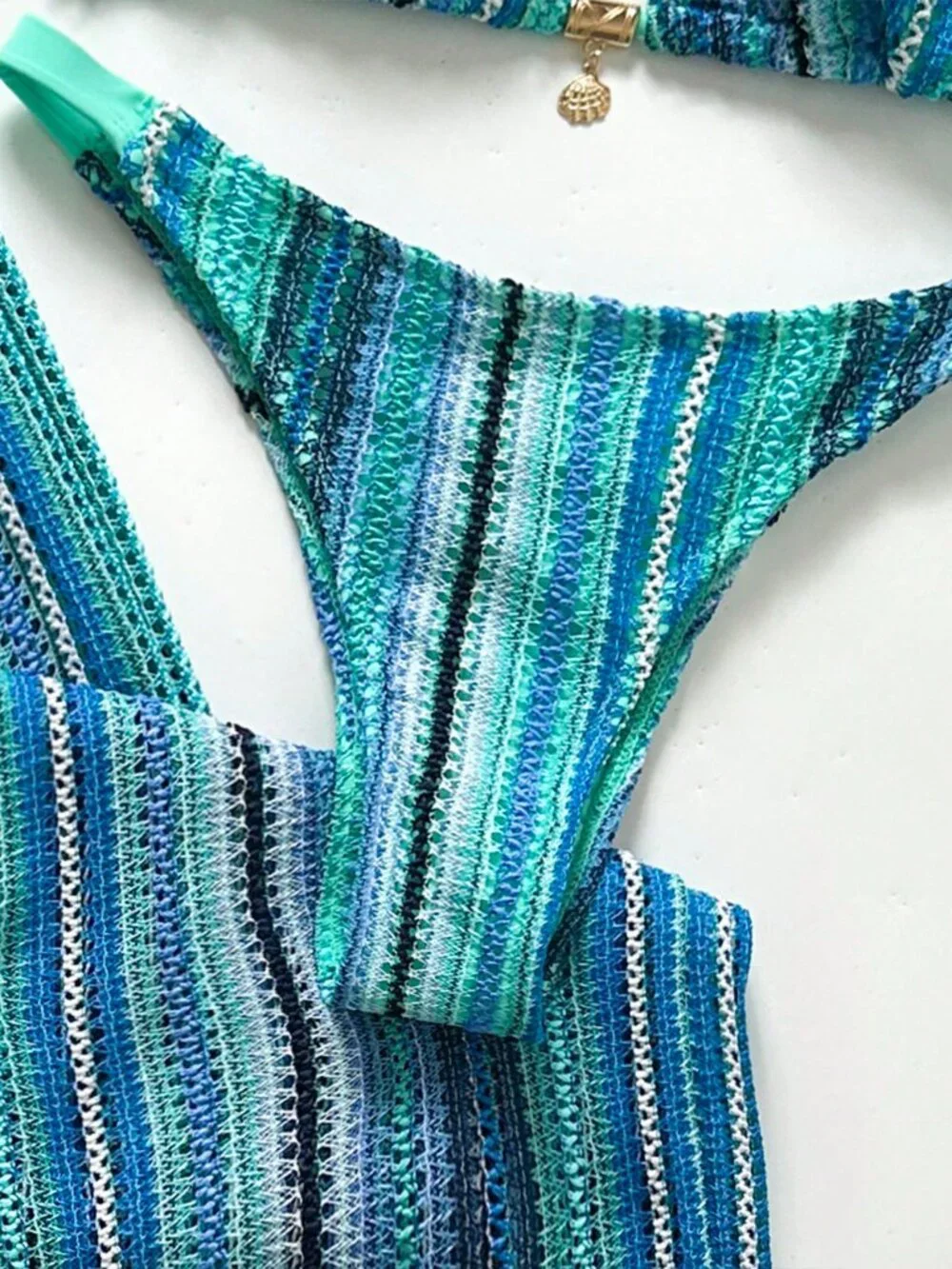 Multicolor Casual Women's Striped Bikini And Pants Set